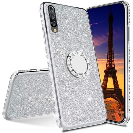 Uposao Compatibile con Galaxy A20/A30,Glitter Silicone Luxury Bling Cover Protettivo Morbido TPU Bumper Brillantini Trasparente Custodia Lucido Case-Rosso
