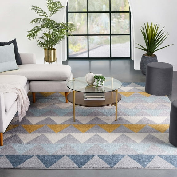 Well Woven Lincoln Modern Scandinavian Triangles Geometric Grey & Gold Area Rug 9x13 (9'3" x 12'3")