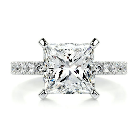 Blue Jewel Princess Cut Excellent 2.3 Ct Diamond Rings For Women's - 14K White Gold Plated Diamond Rings - Brithday Diamond Rings for Women's - Solitaire with Accent Diamond Rings for Women's