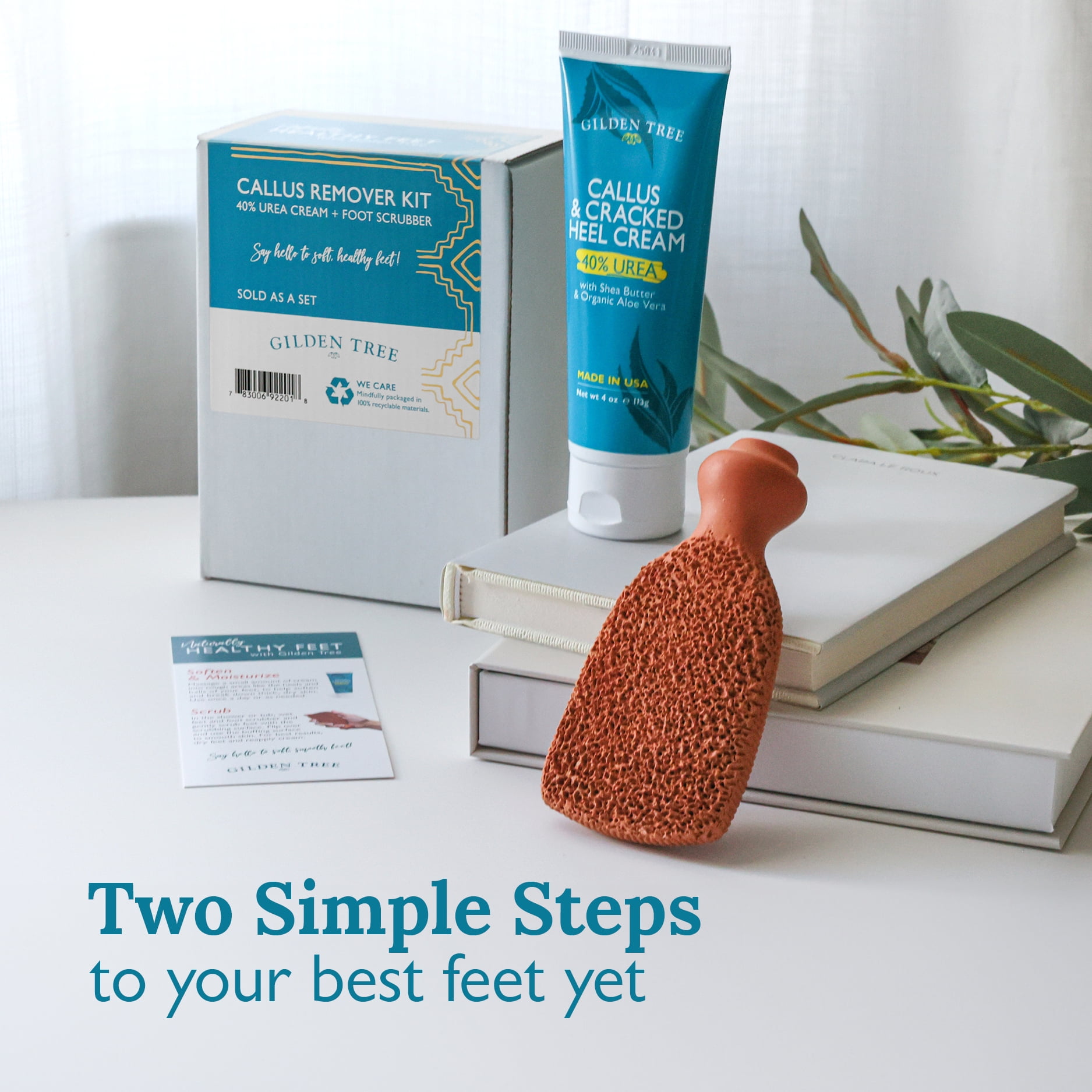 Gilden Tree Foot Callus Remover Kit - 40% Urea Cream & Handmade Terra-Cotta Pumice Stone for Feet - Callus Remover for Feet with Shea Butter & Aloe Vera - Cracked Heel Treatment & Moisturizer