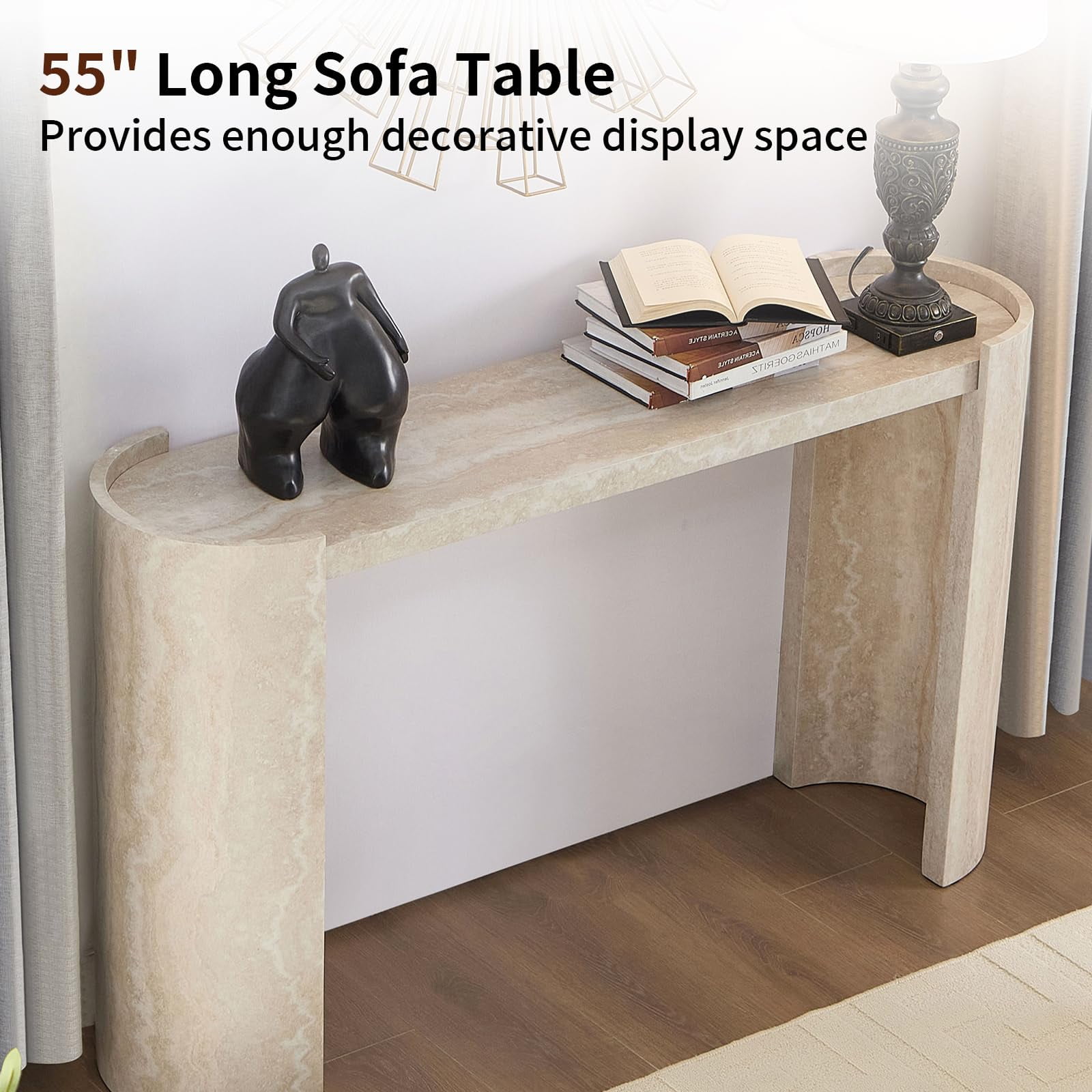 LKTART 53" MDF Console Table for Entryway, Narrow Entryway Table with Faux Mars Marble Pattern, Couch Table Behind Sofa with Curved Legs for Living Room Hallway Foyer