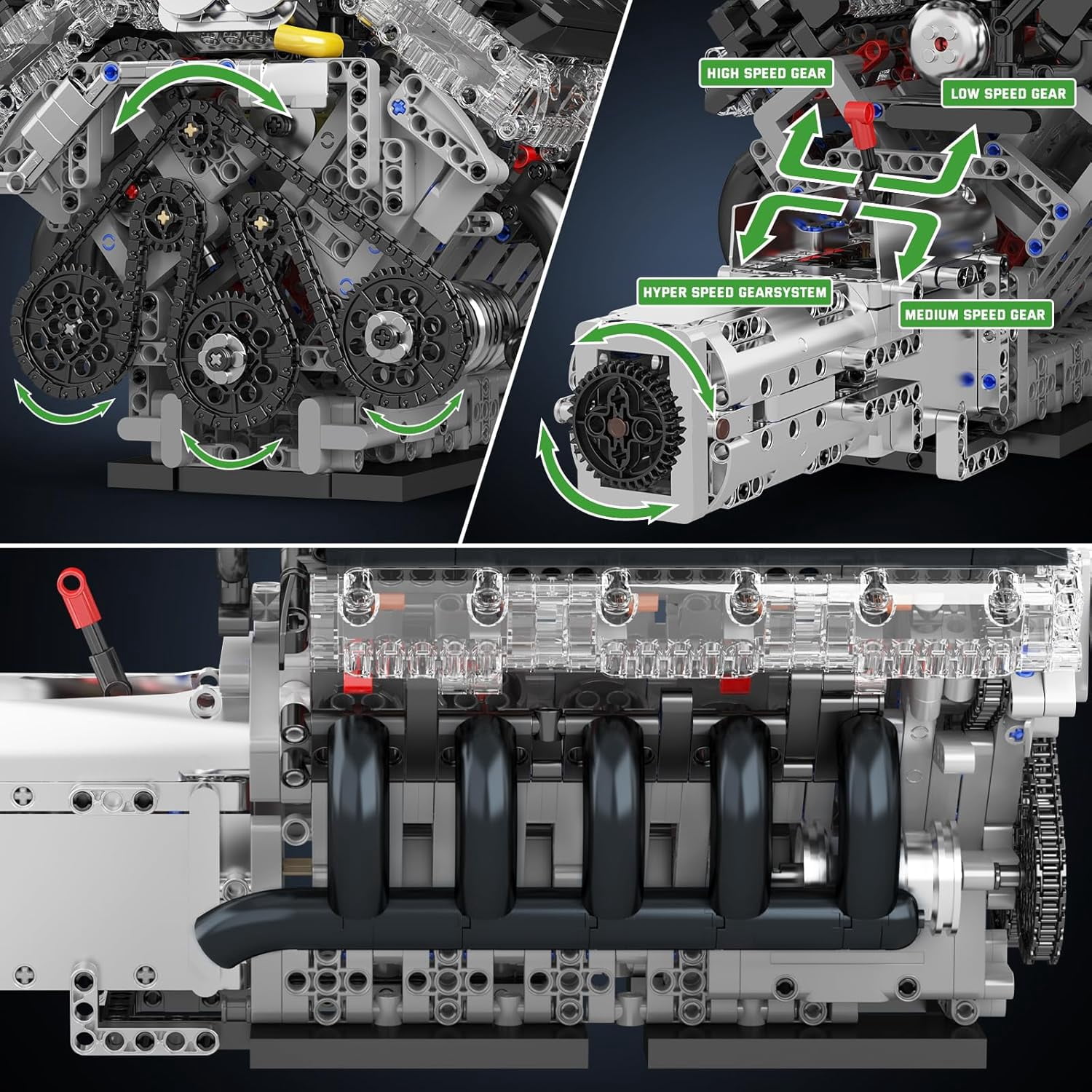 Engine Building Blocks Sets- Build Your Own STEM V10 Engine Model Kit, 10-Cylinder Car Engine Building Engineering Toys for Adults Collections Home or Office Décor (1834+PCS)