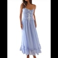 thumbnail image 3 of Vestido de Verano 2025 para Mujer, Informal, Sin Mangas, con Tirantes Finos, Ribete de RIC, Fruncido, con Volantes, . Azul L, 3 of 10