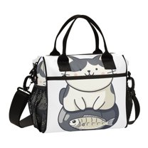FORMRS Insulated Lunch Bag Unisex Large Capacity with Shoulder Strap, Black Cute Cat