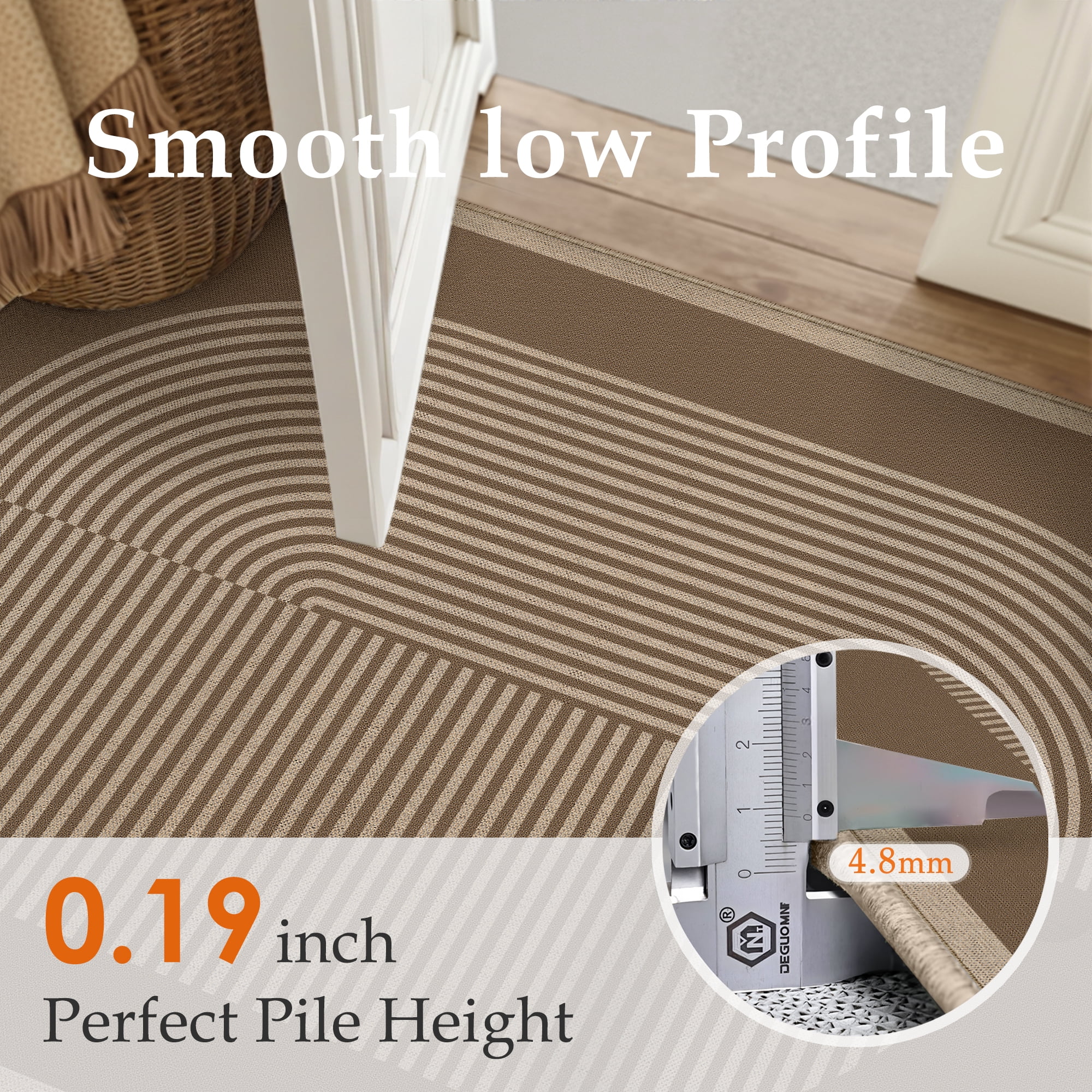 BERTHMEER 5'x7' Easy Jute Area Rugs, Washable Rugs for Living Room Farmhouse Neutral Carpet Non Slip Contemporary Geometric Stripes Brown Rugs for Office Bedroom Dining Room