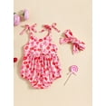 thumbnail image 3 of Newborn Baby Girl Summer Outfit Sleeveless Tie Strap Fruit/Floral Print Romper Bodysuit with Headband Set Cute Clothes, 3 of 7
