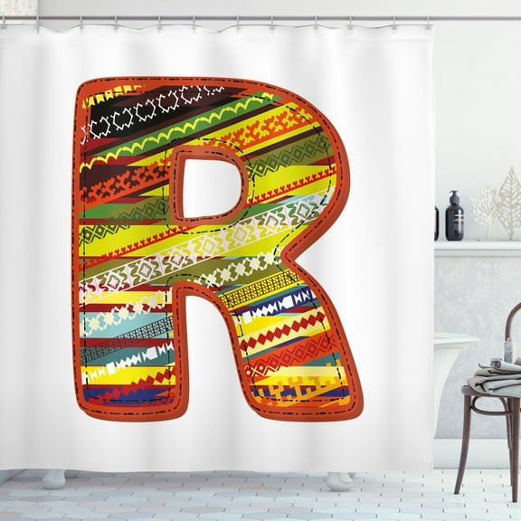 Ambesonne Letter R Shower Curtain, R Aztec Tribal, 69"Wx84"L, Multicolor