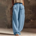 thumbnail image 2 of GUACER Women's Linen Blend Pants Button Cargo Pockets High Waist Loose Wide Leg Casual Trousers, 2 of 9