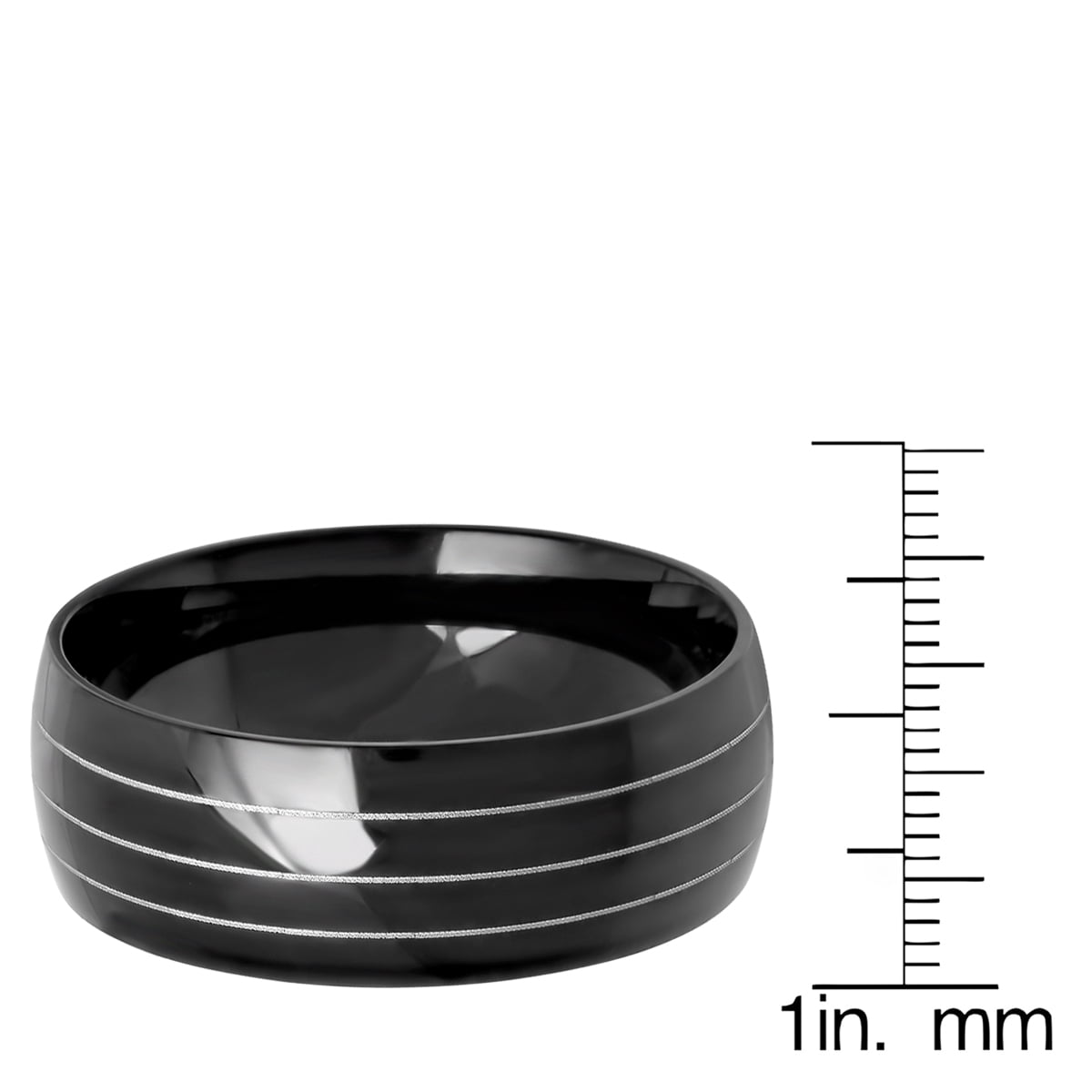Steeltime Men's Black Ion Plated Stainless Steel Striped Ring Band