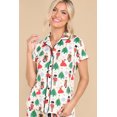 thumbnail image 4 of Women's White Printed Christmas Pattern Buttoned Two Piece Sleepwear, 4 of 5