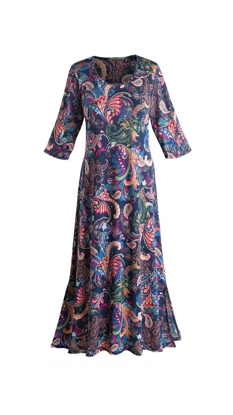 Kaktus - Women's Paisley Passion Maxi Dress - 3/4 Length Sleeve - 50 ...