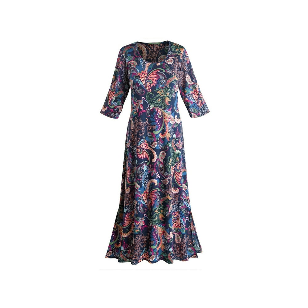 Kaktus - Women's Paisley Passion Maxi Dress - 3/4 Length Sleeve - 50 ...