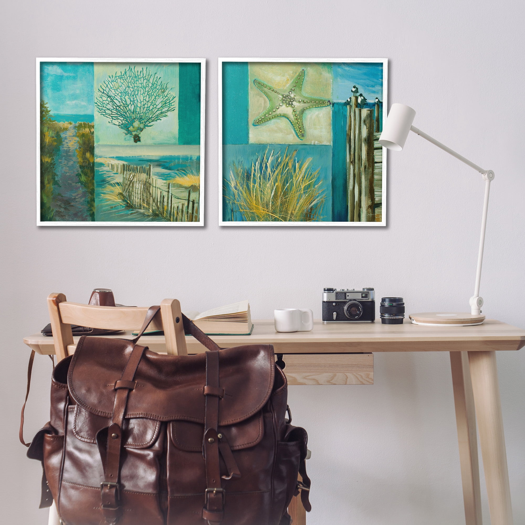 Stupell Industries Maritime Summer Collage Landscape Painting White Framed Art Print Wall Art, 24 x 24, Set of 2