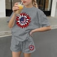 thumbnail image 5 of Freshbabe Kids Girls 4th of July Outfit, American Flag Floral Print Crew Neck T-Shirt and Drawstring Shorts Set, Patriotic Summer Vacation Outfits, 5 of 6