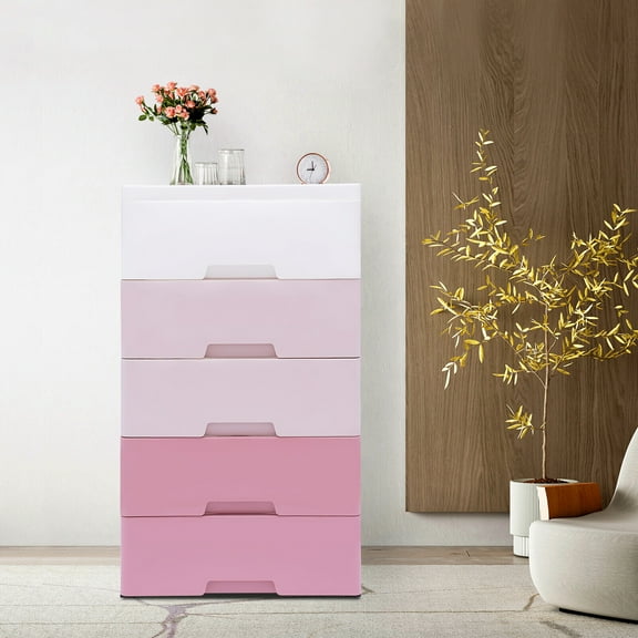 SHZICMY Plastic Desser Drawers 5 Layers Desser Organizer for Storing Clothes Towels Toys for Bedroom Living Room Baby Room Gradient