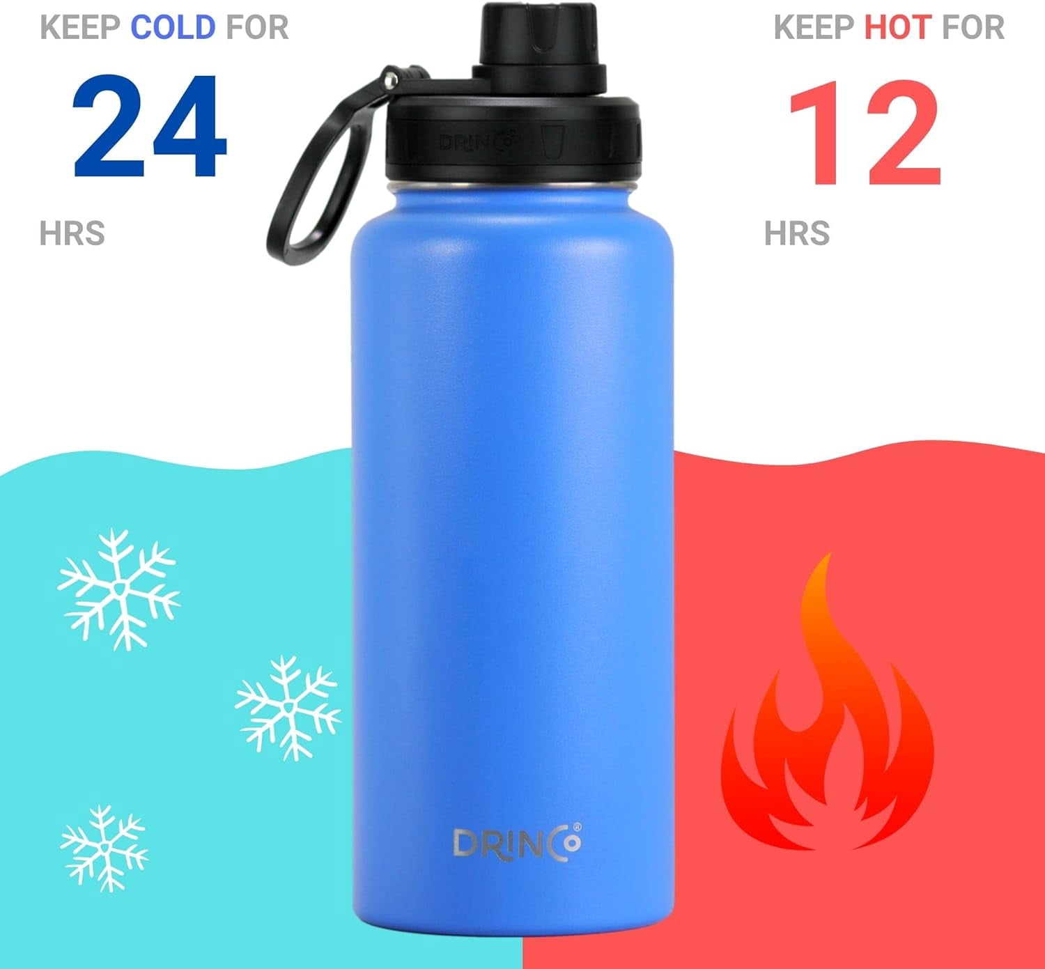 DRINCO Water Bottle Vacuum Insulated Stainless Steel Double Wall-USA Flag-32oz Royal Blue