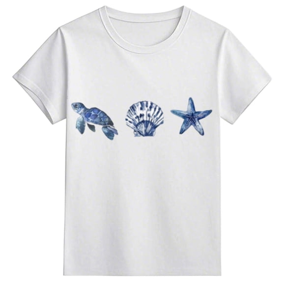 YUEHUA Girls T Shirts Size 6 Girls Casual Short Sleeve T Shirt Cute Ocean Animal Print Round Neck Loose Fit Soft Comfortable Summer Basic Tee for Toddler Kids, Size 12-13 Years