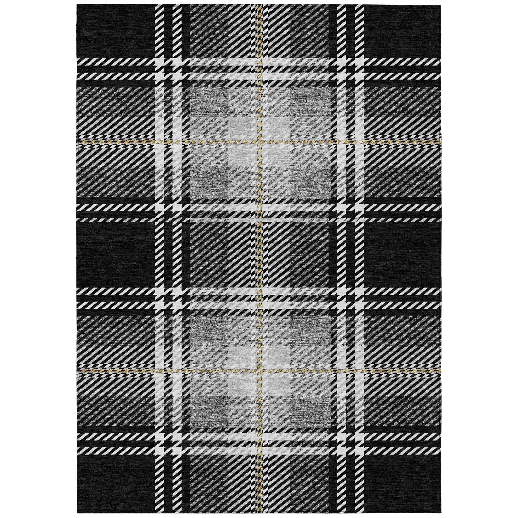 Addison Rugs Chantille Indoor/Outdoor Transitional Plaid Black Washable Rectangle Rug, 9' x 12'