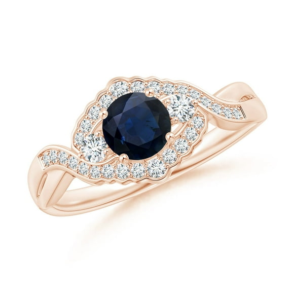 ANGARA Natural Aeon Sapphire & Diamond Floral Halo 3 Stone Engagement Ring in 14K Rose Gold for Women (Size-5mm) | September Birthstone, Anniversary, Jewelry Gift for Women | Natural Sapphire Ring