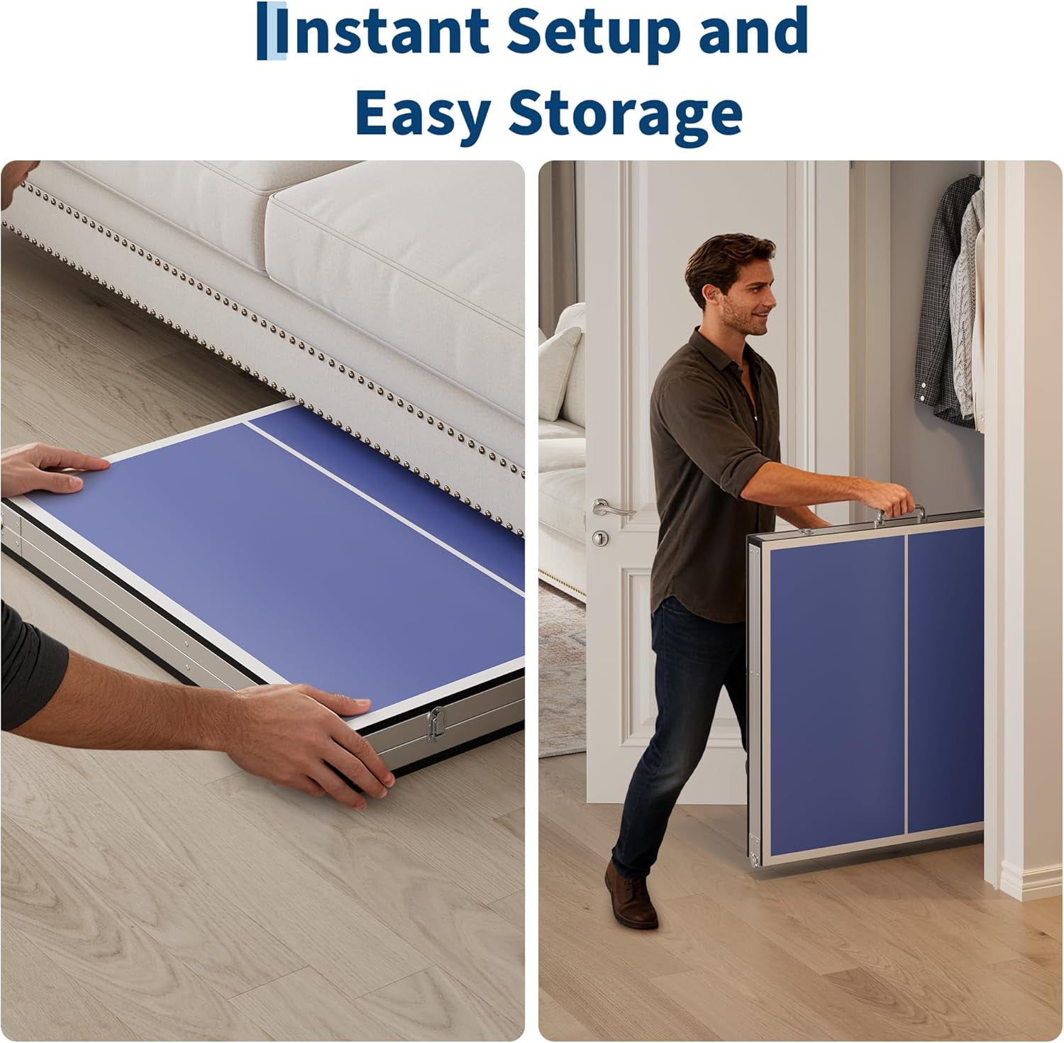 Riedhoff Portable Table Tennis Table, Ultra-Compact Design with Net, 2 Paddles & 3 Balls, 72 x 36", Blue