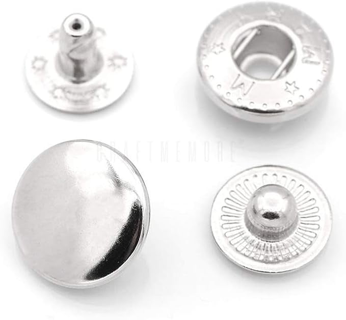 Snap Setter Fastener Kit Button Fixing Tool S-Spring Socket Popper Setting Tool with 10 Silver Snaps #831 VT8 (15mm (0.59"))