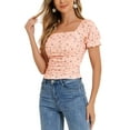 thumbnail image 1 of INSPIRAR CHIC Blusa de Peasant Floral de Ajuste Slim para Mujer, Top Corto Fruncido en Naranja y Rosa, 1 of 5