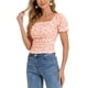 thumbnail image 1 of INSPIRAR CHIC Blusa corta de manga corta con estampado floral y fruncido en la parte delantera S Naranja Rosa, 1 of 5