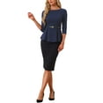 thumbnail image 2 of INSPIRAR CHIC Blusas Peplum para Mujeres de Manga 3/4 con Cinturón Elegante para Trabajo XS Azul Oscuro, 2 of 5