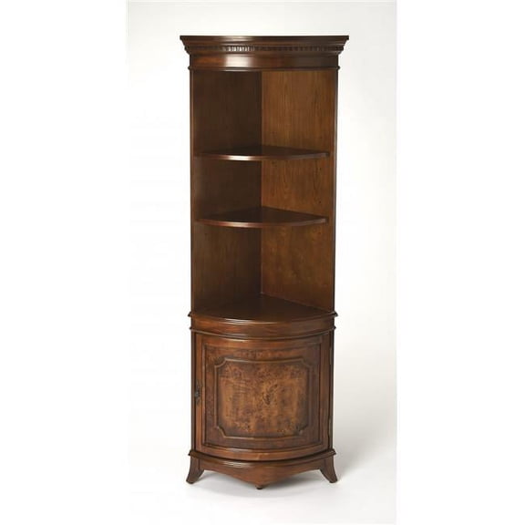 HomeRoots Dowling Olive Ash Burl Corner Cabinet - 73 x 24 x 17 in.