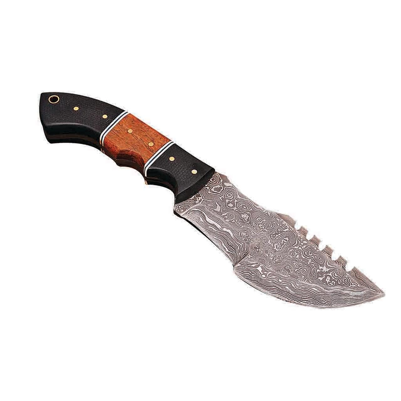 Tracker Knife Fixed Blade Damascus Steel Camping Survival Knives with Micarta Handle & Leather Sheath