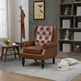 thumbnail image 5 of Tabaray Faux Leather Accent Chair Set of 2, Modern Living Room Chairs, Button Tufted Wingback Armchair with Wood Legs, Upholstered Bedroom Chair with Rivet Decoration, Leisure Reading Chair, Brown, 5 of 14