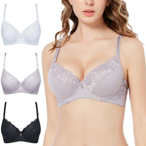 3pack Woman Padded Pushup Bras, Sexy Lace Cover Underwire, Silicone Bras