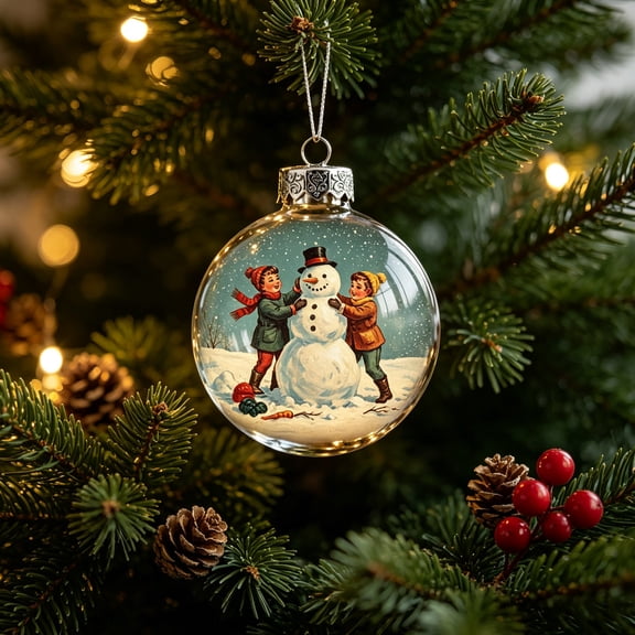 1pc Clear Plastic Christmas Story Ball Ornament, Old Fashioned Scene Pendant for Tree Hanging Decor, Holiday Decor 3in