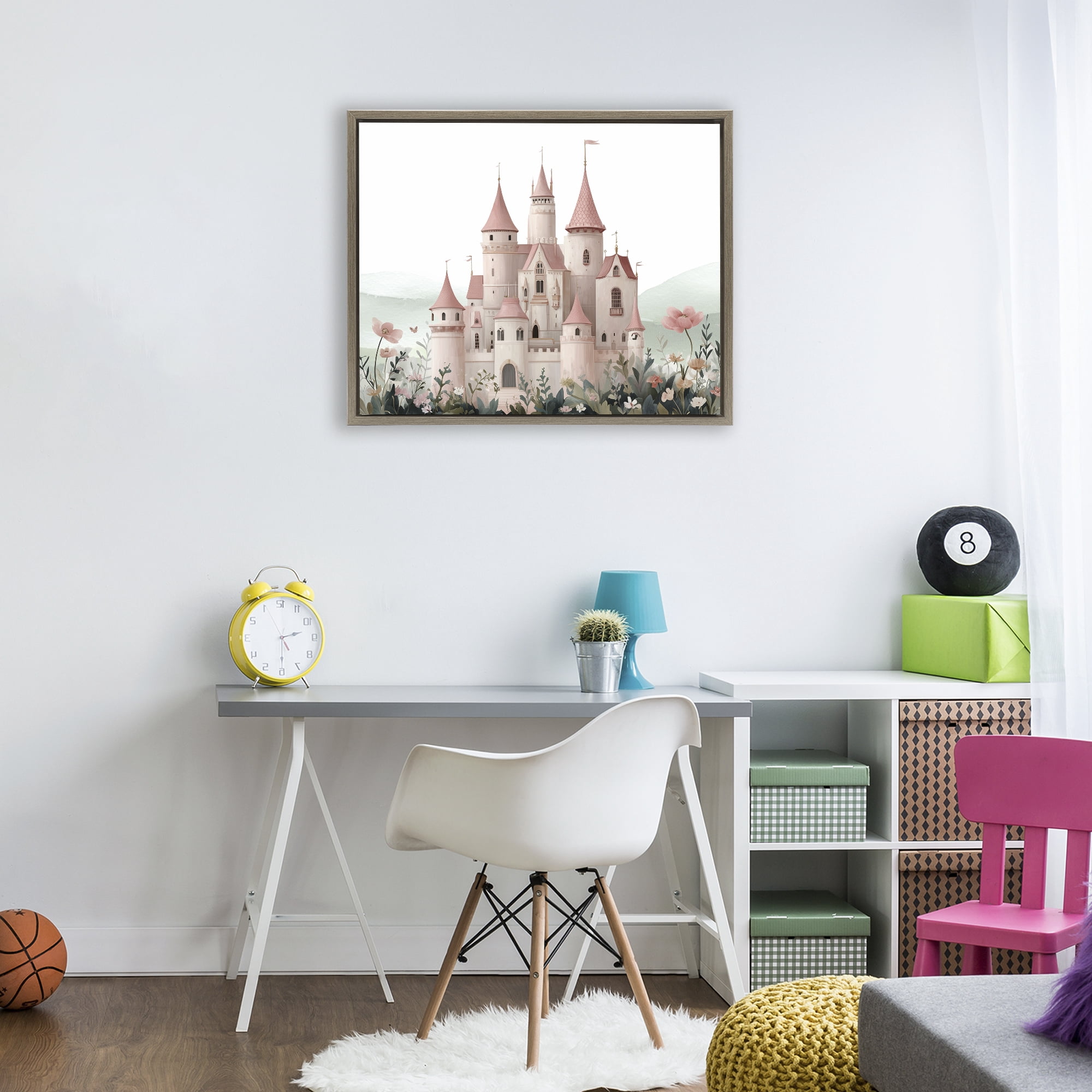 Stupell Industries A Castle For Princess Brown Framed Floater Canvas Wall Art, design by Christine Simpson Art