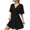 thumbnail image 2 of ClodeEU Womens Tiered Chiffon V-Neck Short Sleeve Dress,Summer Casual Mini Short Dresses Black,Womens Plus XL, 2 of 6