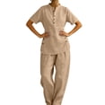 thumbnail image 4 of Cekizud 2 Piece Sets for Women Linen Blend Short Sleeve Tunic Top and Wide Leg Pants Casual Outfits Sets,Sizes S-3XL, 4 of 5