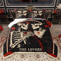 Homewish Gothic Romantic Bedding Comforter Set,Spooky Skeleton Skull Twin Comforter Sets,Cartoon Loves Pattern Bedding Set For Kids,Luxury Bedroom Decor Reversible,2pcs
