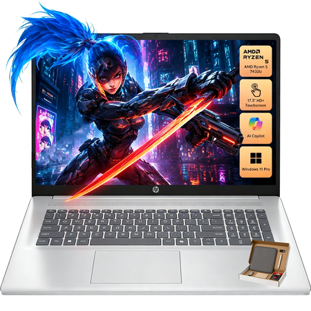 HP 17 Inch Touchscreen Laptop, AMD Ryzen 5 7430U, 16GB RAM|1TB SSD, 17.3" HD+ Anti-Glare Touch Display, Wi-Fi 6, Bluetooth 5.4, AI Copilot, Windows 11 Pro, for Business & Student