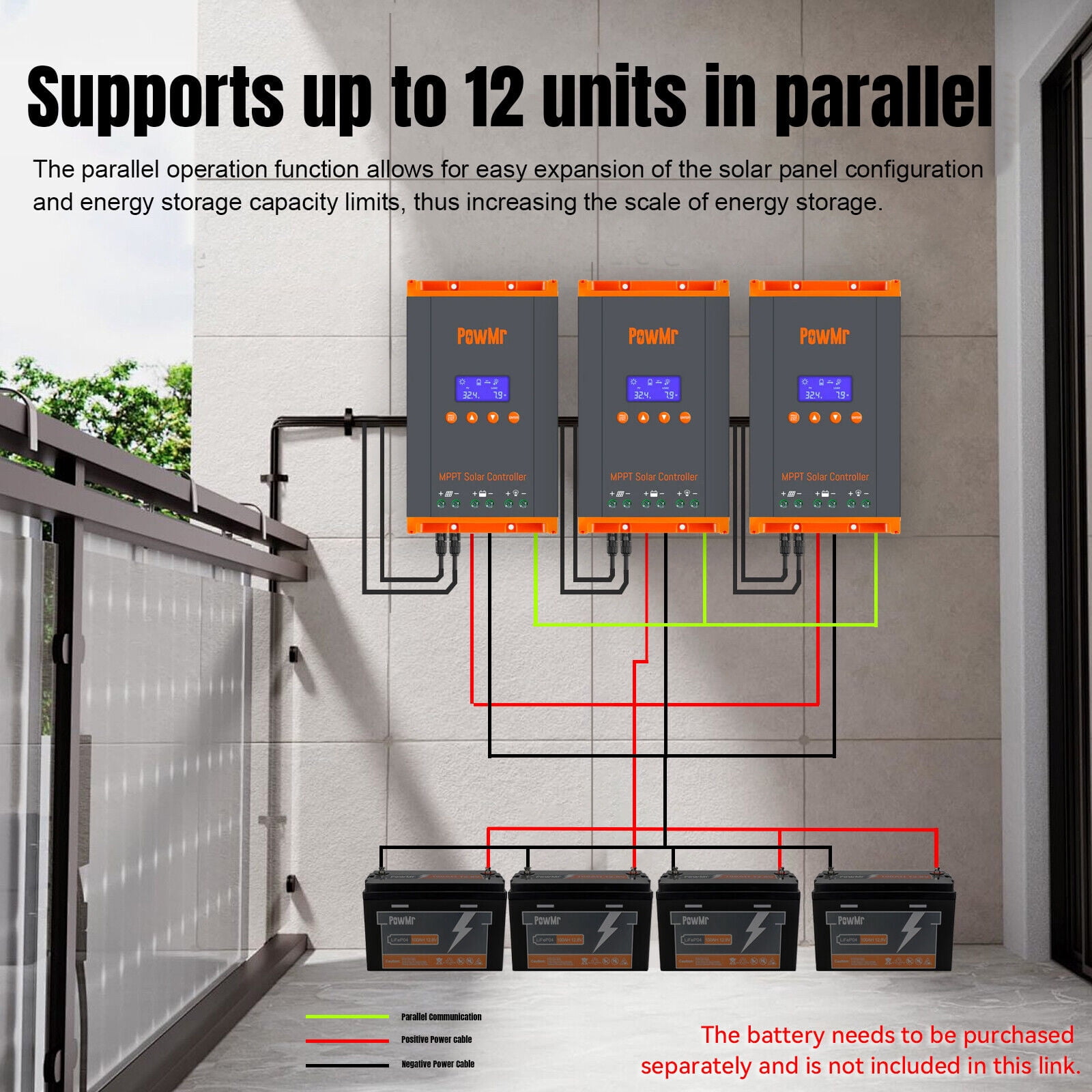 Parallel 12 PowMr 60A MPPT Solar Charge Controller 12V 24V 36V 48V  MAX PV160v