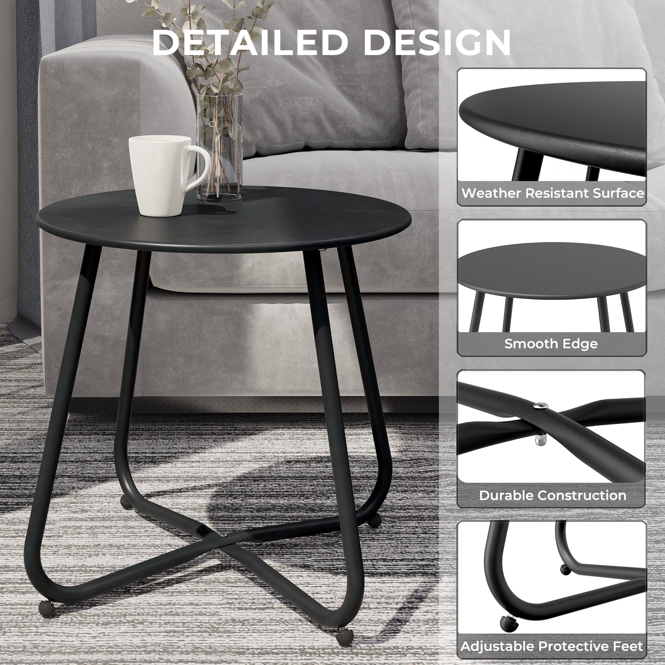 Grand Patio Outdoor&Indoor Steel Patio Side Table, Weather Resistant Outdoor Small Round End Table for Patio, Yard, Balcony, Garden, Living Room, Bedroom, Black