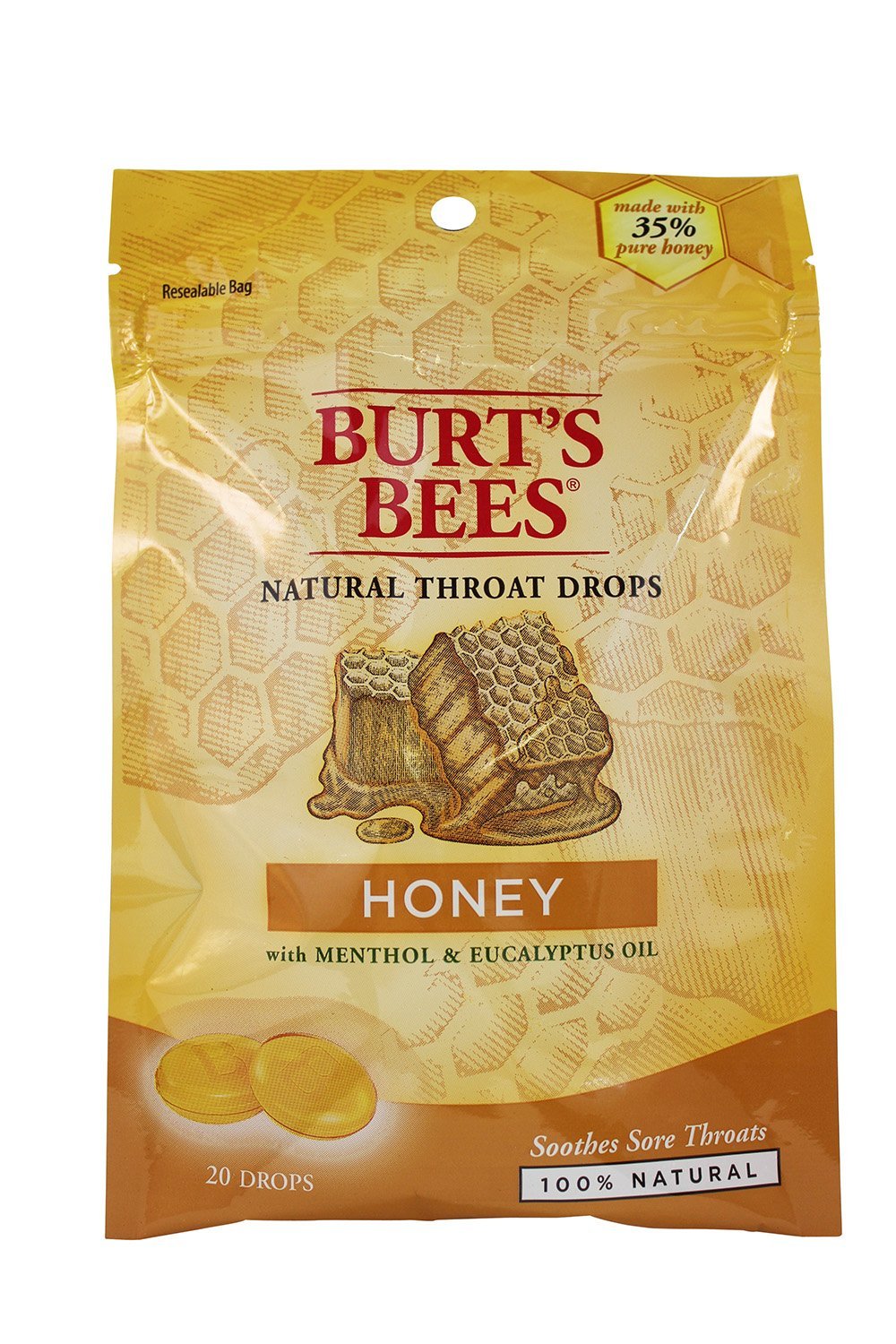 2 Pack Burt's Bees Natural Throat Drops Honey Menthol & Eucalyptus Oil