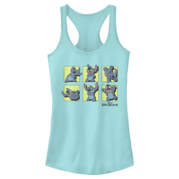 Junior's Lilo & Stitch Poses in Yellow Panels  Racerback Tank Top Cancun Large
