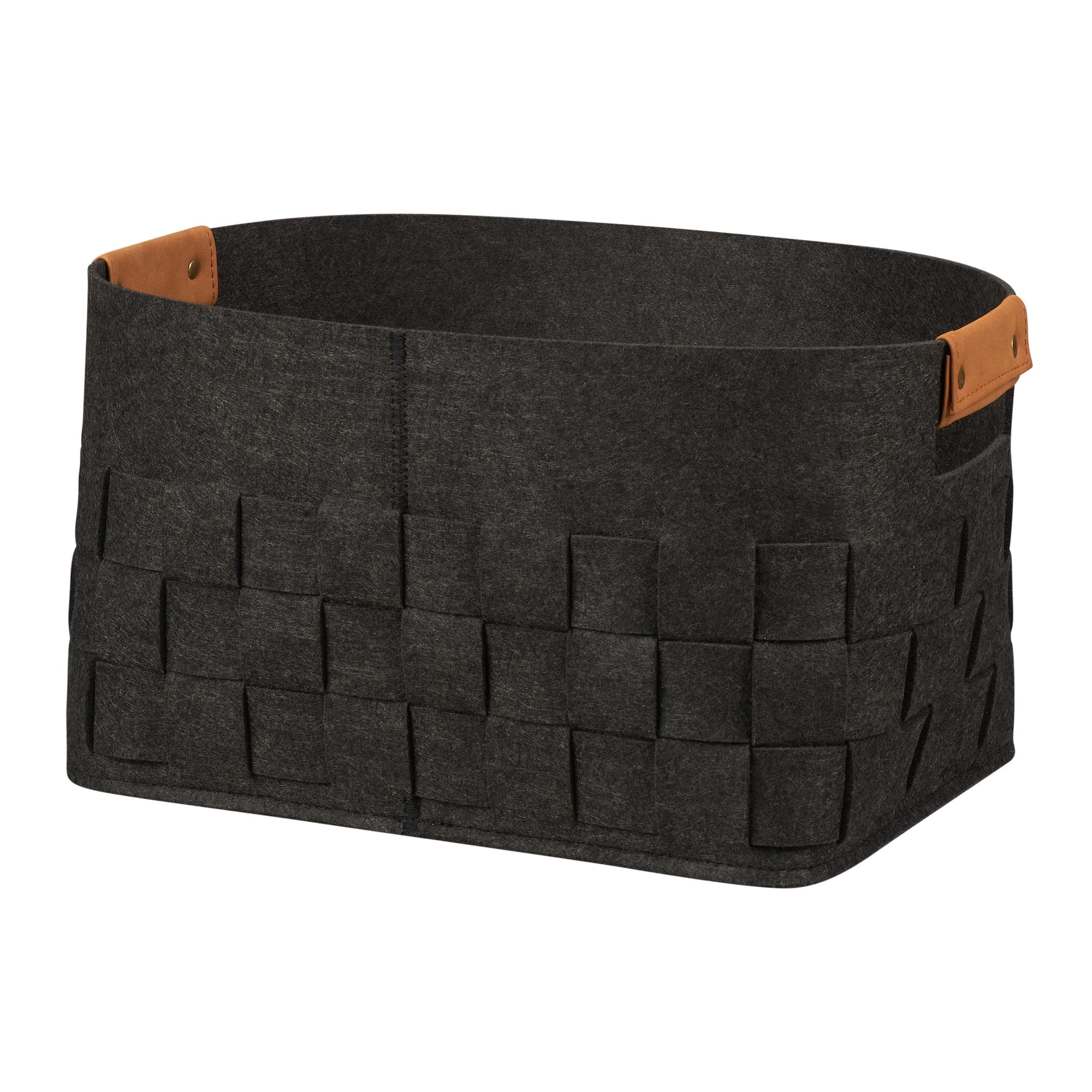 Mainstays Medium Woven Felt Basket, Dark Grey, Set of 2