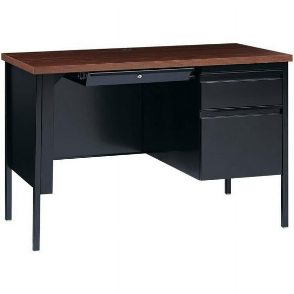 Lorell  Fortress Series Desk - Walnut Laminate Top - Black