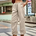 thumbnail image 2 of IROINNID Women's Cargo Pants Plus Size Drawstring Solid Elastic Waist Pocket Loose Pants,Khaki, 2 of 5
