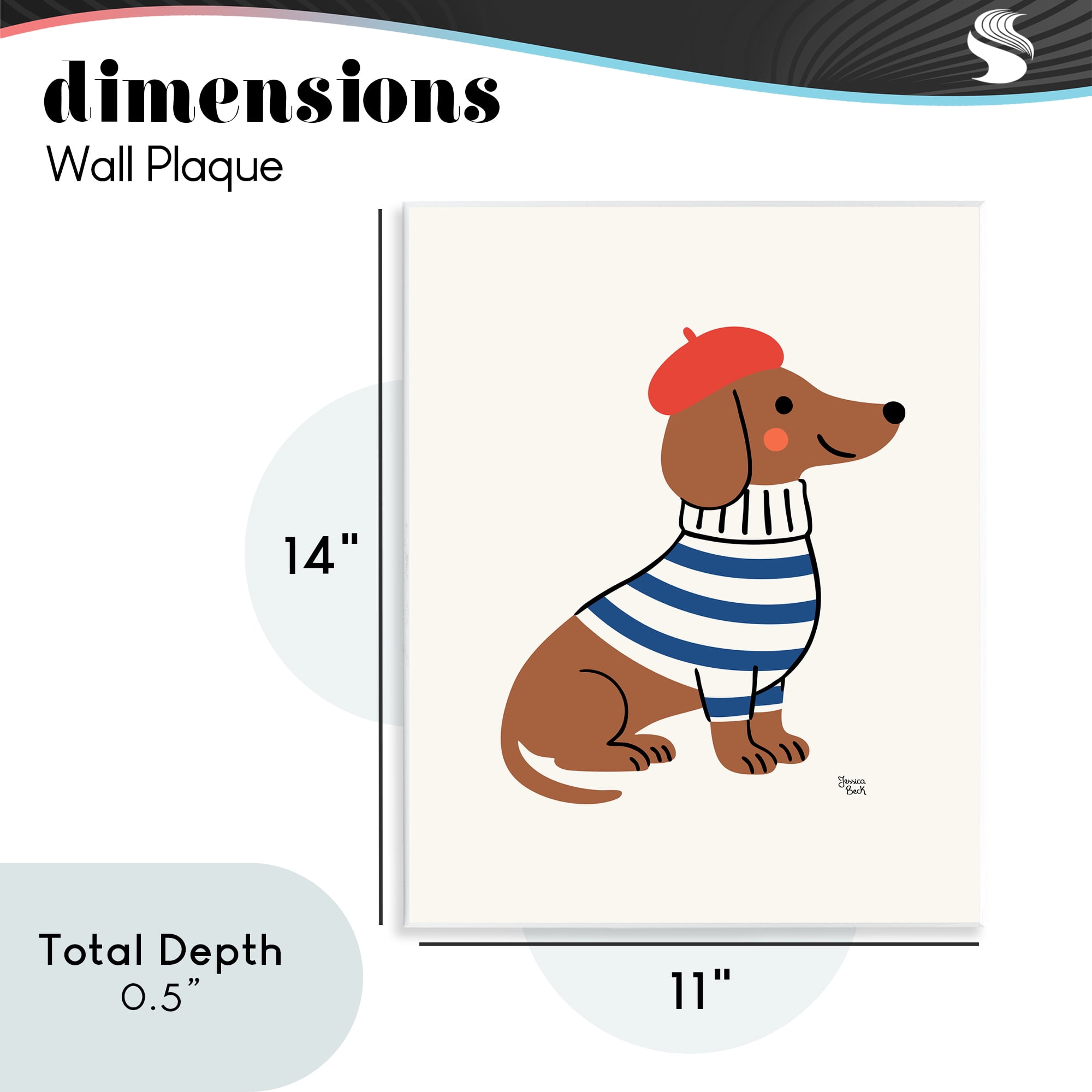French Dachshund in Beret Wall Plaque Art, design by Jessica Beck