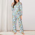 thumbnail image 2 of Fuzoiu Rabbit Burger Coffee Print Women's Long-Sleeved Pajama,Lounge Button Down Nightwear,Womens Notch Collar Pajama Set-Medium, 2 of 7