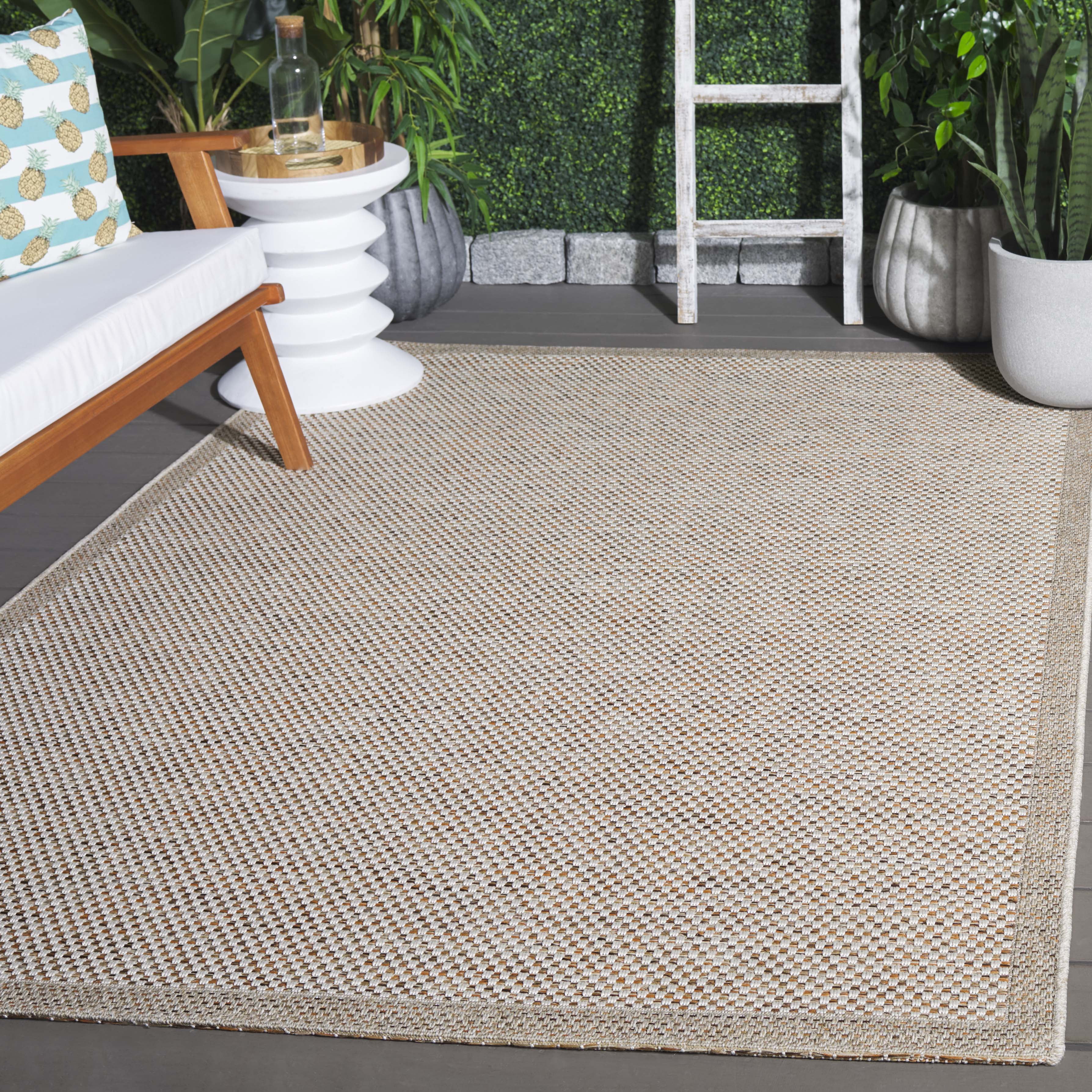 SAFAVIEH Sisal All-Weather Dixie Bordered Indoor/Outdoor Area Rug, Ivory/Orange Beige, 5'3" x 7'6"