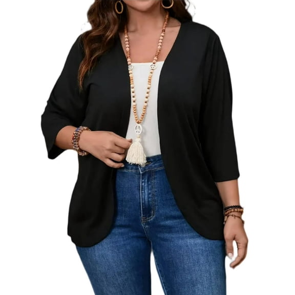 Cuteduck Women's Plus Size Cardigan 3/4 Sleeve Casual Open Front Light Cardigan 1X-4X