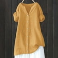thumbnail image 2 of Camisa de lino para mujer: talla grande, manga corta, cuello en V, color liso, 2 of 4